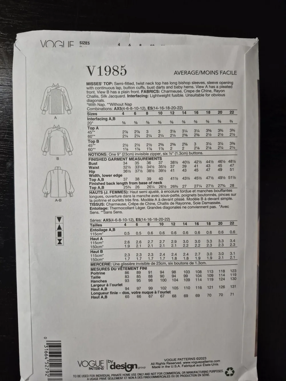 Vogue Pattern V1985 *UNCUT*
